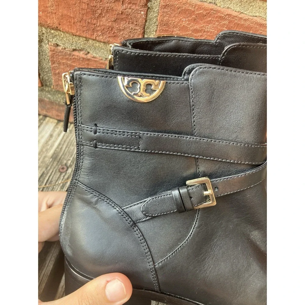 Women's Tory Burch Sidney Leather Ankle Bootie Boots - Penny Black size 8 1/2